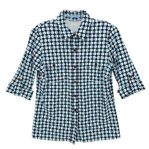 J. McLaughlin CATALINA CLOTH Button Shirt Blue Black White Geometric EUC SMALL